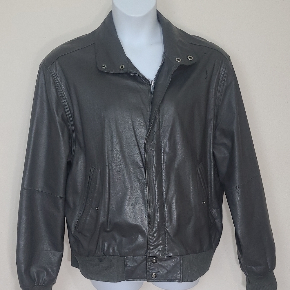 Members Only Jacket Gray Bomber Genuine Leather Full Collar Iconic 80s Rare 1X